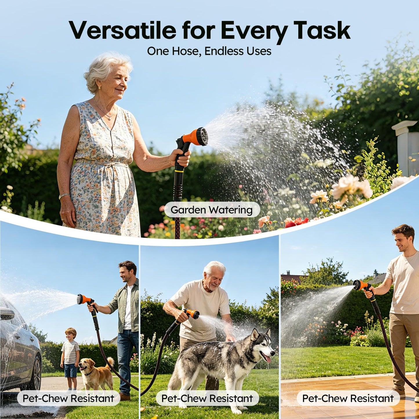 Garden Hose, 3/4" Flexible Water Hose Ultra Lightweight, Non-Expandable with 10 Function Nozzle, Kink-Free, Leak-Proof, 360° Swivel, Abrasion Resistant & Easy to Store for Yard Lawn, Outdoor (100ft)