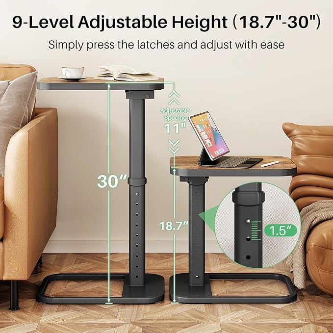 Kitstorack TV Tray Table, Adjustable Height & Flip-Top & Rounded Metal Corners