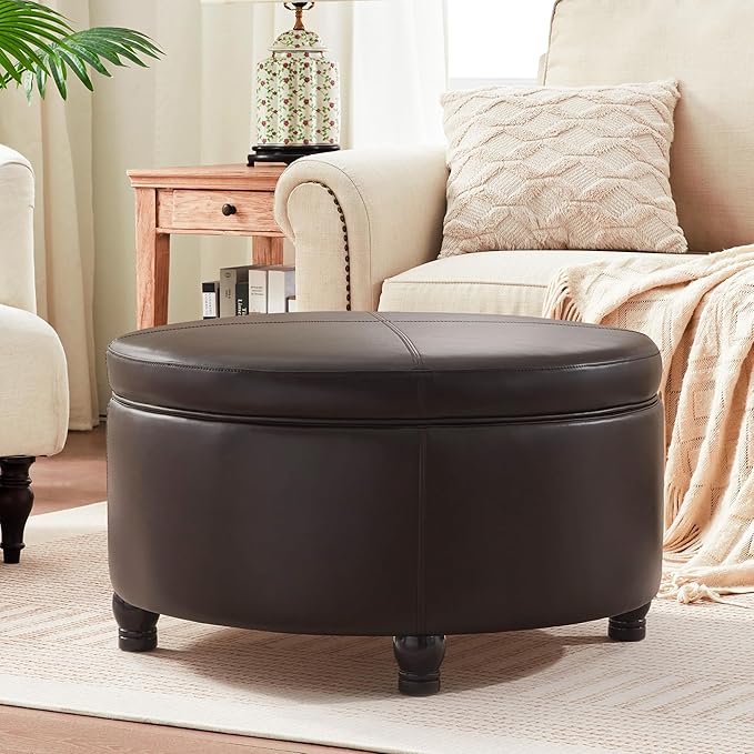 30-Inch Round Storage Ottoman, Modern Ottoman Coffee Table