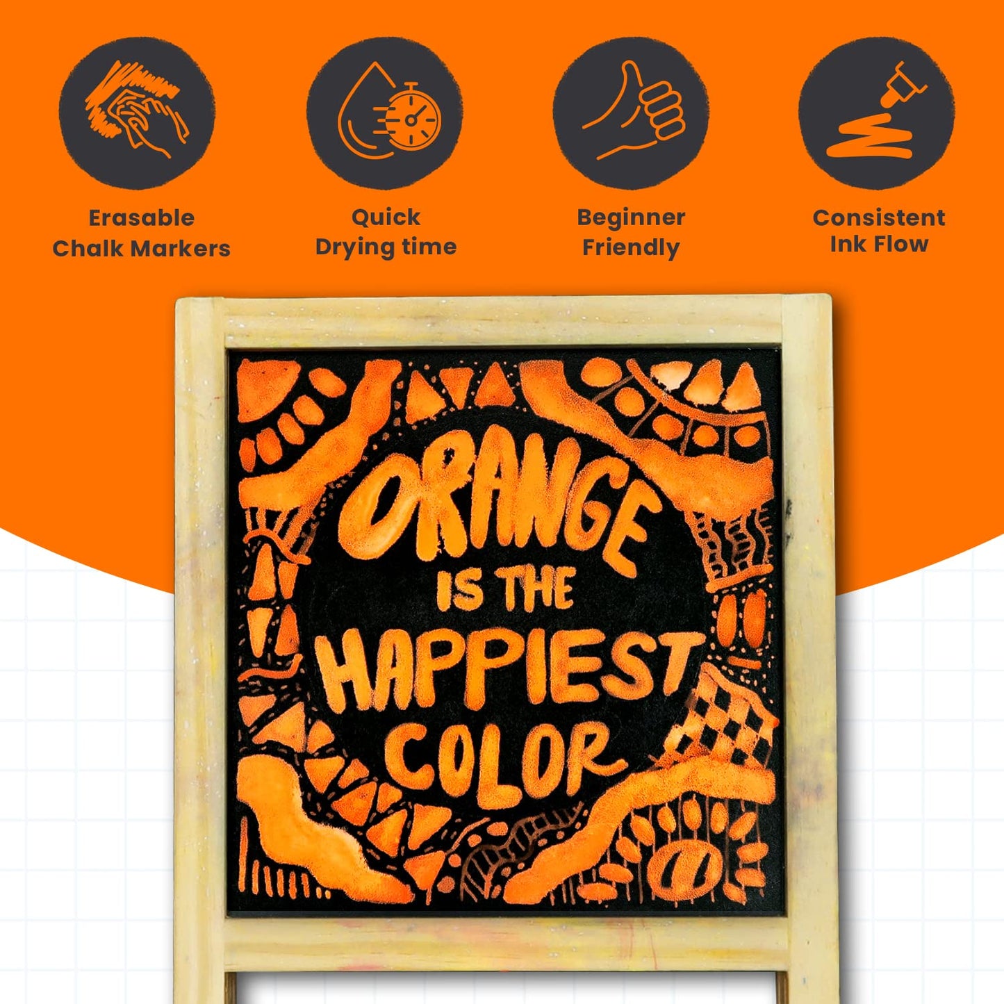 5 Orange Chalkboard Chalk Markers - Orange Dry Erase Markers for Blackboard, Chalkboard Signs, Windows, Glass | Variety Pack - Fine & Jumbo Size Ink Pen (1mm, 3mm, 6mm, 10mm, 15mm)