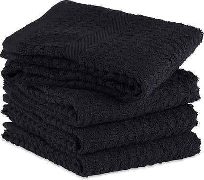 DII Basic Terry Collection Waffle Dishtowel Set, Solid Black, 4 Piece