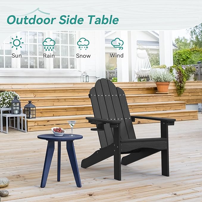 HDPS Outdoor Side Table, Small Round Side Table Weather-Resistant, Outdoor Side