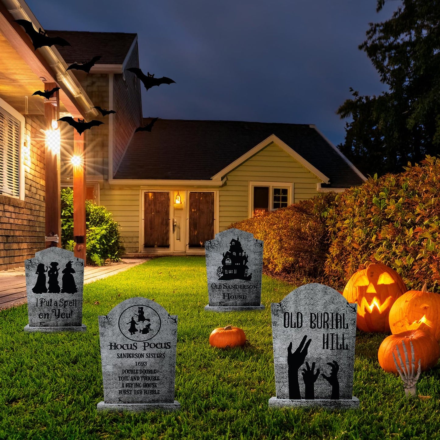 4PCS Halloween Decorations Outdoor Graveyard Tombstone Yard Sign with Stakes-16.5"X11.5"Large Halloween Graveyard Tombstones Decor Weatherproof-Gravestones Outdoor Patio Props-Kids Home Party