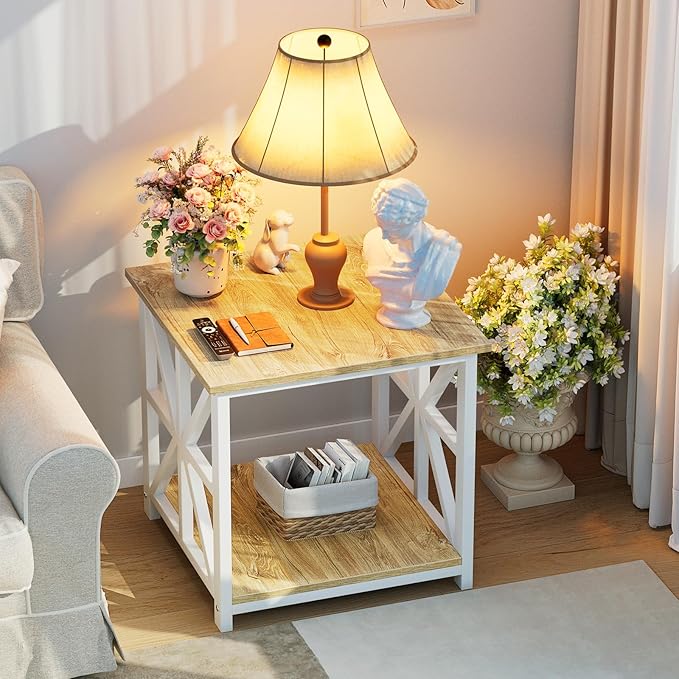 GreenForest End Table with 2-Tier Storage Shelf, 24 inch Large Side Table