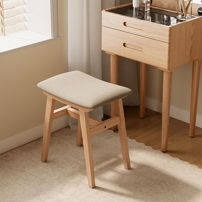 Muwuele Solid Wood Vanity Stool, Compact Makeup Chair