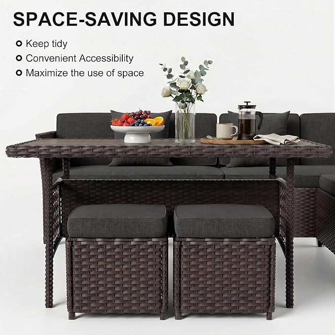LOUVIXA 7 Pieces Patio Furniture Set, Outdoor Patio Furniture, Wicker