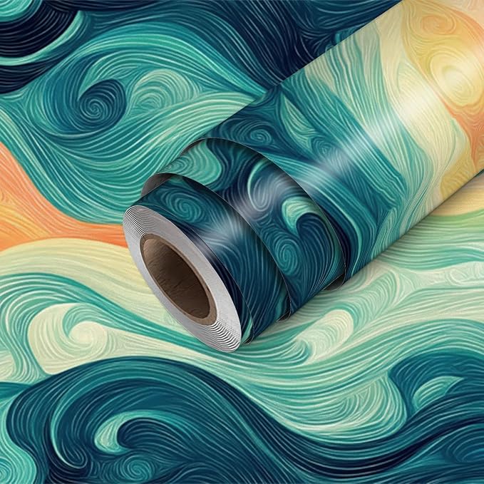 HOMETITUTE Sunset Swirl Landscape Wallpaper Peel and Stick Contact Paper Wall