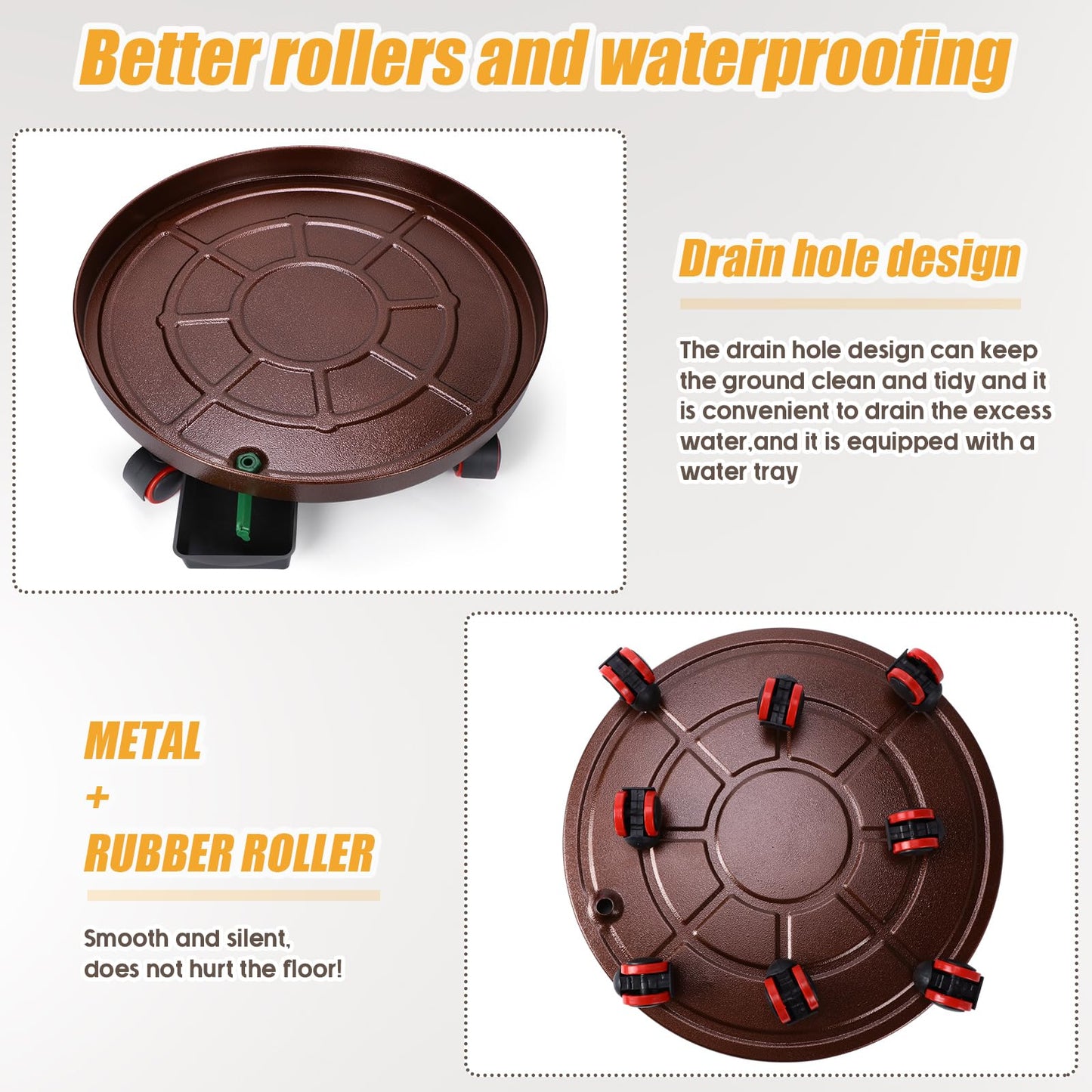 FoldTier 2 Pack 20 Inch Plant Stand with Lockable Wheels Heavy Duty Metal Caddy with Drain Hole Round Rolling Planter Large Flower Pot Dolly for Indoor Outdoor