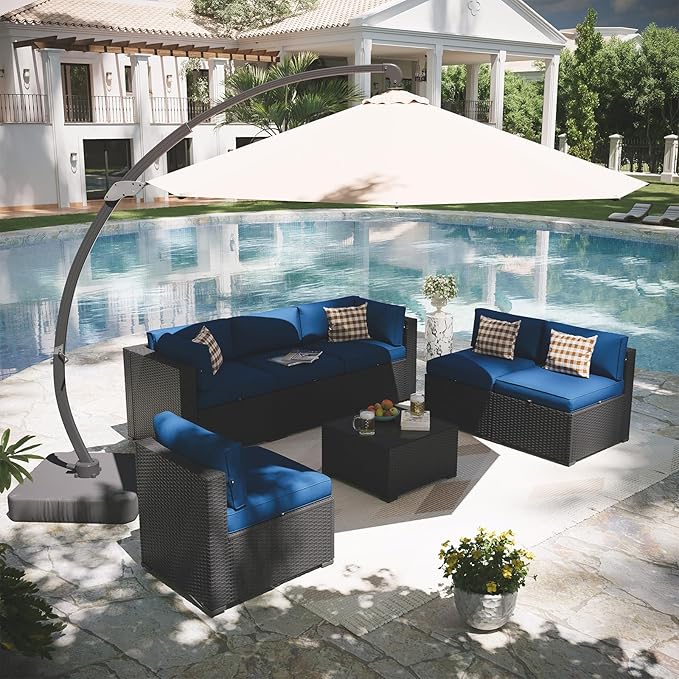 Aoxun Patio Furniture Set with Umbrella, 8 Piece Outdoor Sectional Sofas