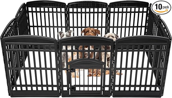 IRIS USA 35" 10-Panel Pet Dog Puppy Playpen with Door, Small, Medium, and Large Dogs, Keep Pets Secure, Easy Assembly & Storying, Customizable, Black