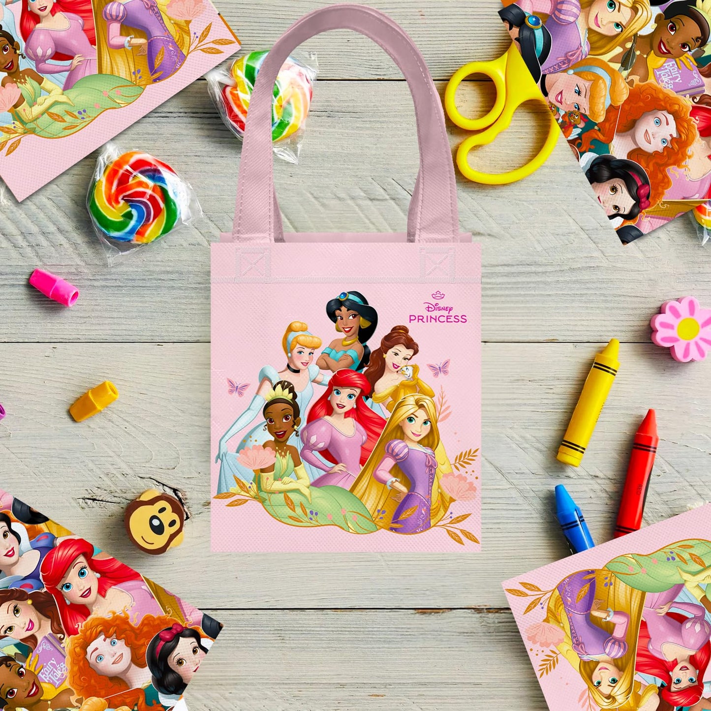 Disney Princess Party Favor Bag Set – 24 Pack of 8" Disney Princess Party Goodie Bags for Kids Bulk Reusable Totes | Princess Birthday Party Supplies