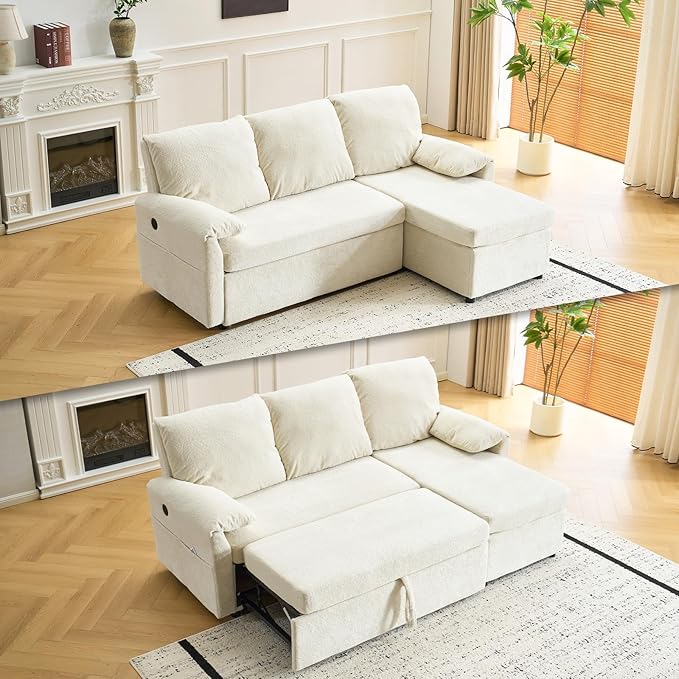 VINGLI Beige Convertible Futon Sofa Bed, Sleeper Sofa