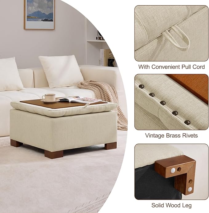 WUTUTUEE 30" Fabric Square Storage Ottoman