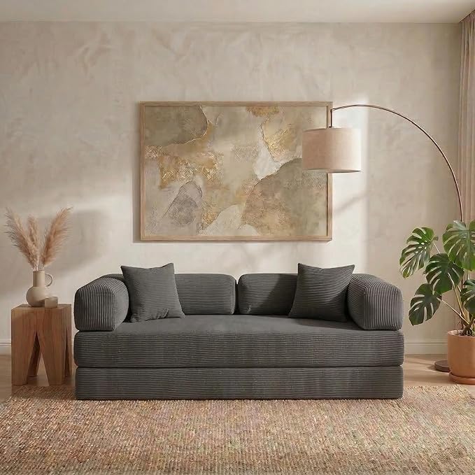 78" 4-in-1 Convertible Sofa Bed, Boneless Corduroy Sleeper Couch