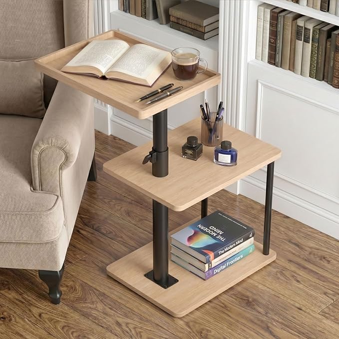 Faesun C Table End Table Adjustable Height, 360°Swivel TV Tray Table