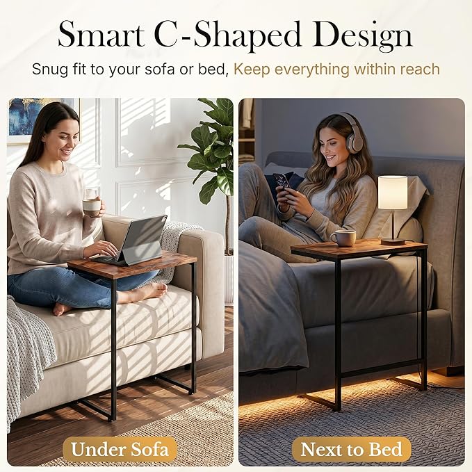 SUPER DEAL Nesting Tables Set of 3, Industrial C Shaped End Table Stackable