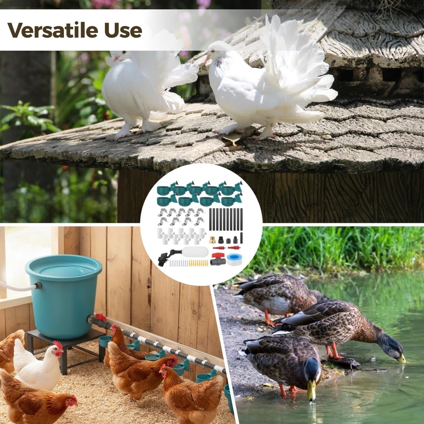 Complete Chicken Automatic Waterer System Kit - Includes 9 Chicken Water Cups, PVC Pipe, T-Joints, Float Valve, Poultry Watering, DIY Chicken Water Feeder for Broiler, Duck, Goose, Farm Birds