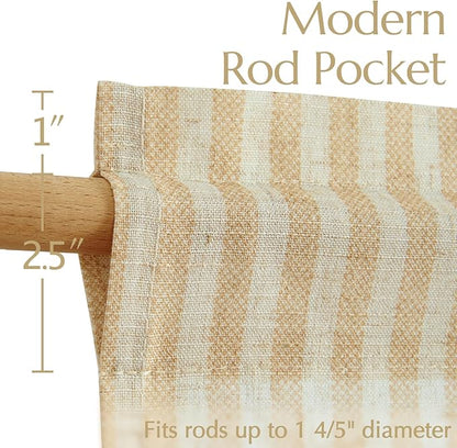 jinchan Linen Kitchen Curtains Striped Tier Ticking Stripe Pinstripe Cafe 36 Inch Length for Living Room Bathroom Farmhouse Rustic Curtains Rod Pocket 2 Panels Beige