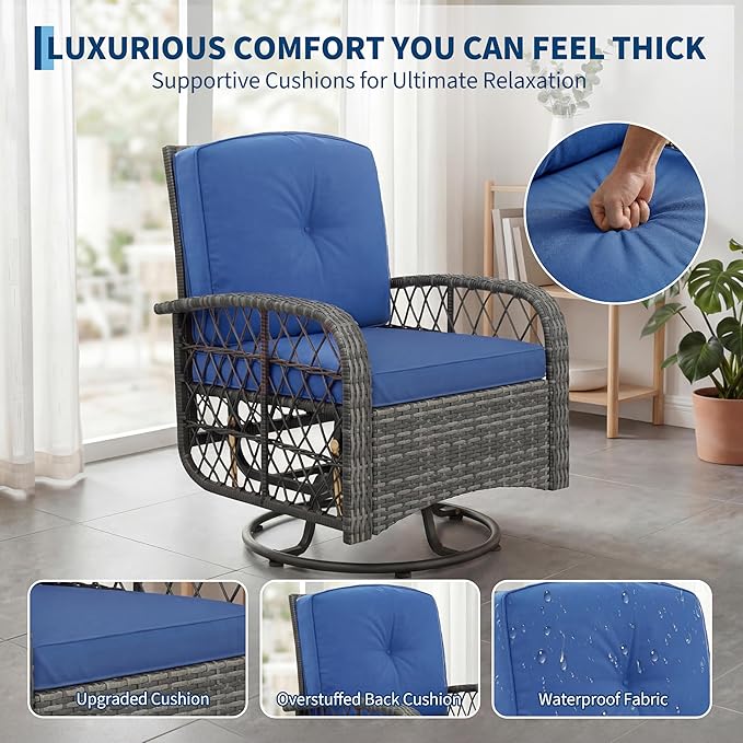 Garvee 3 Pieces Patio Furniture Set, Outdoor Swivel Glider Rocker Set