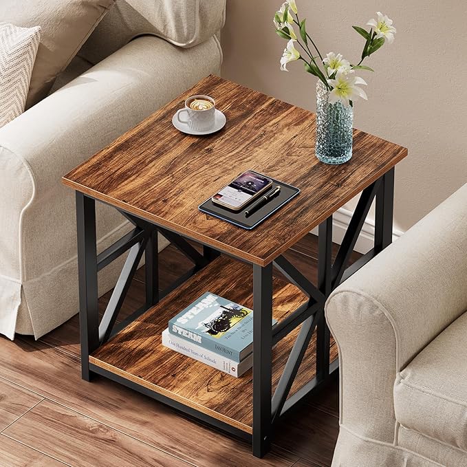 GreenForest End Table with 2-Tier Storage Shelf, 24 inch Large Side Table