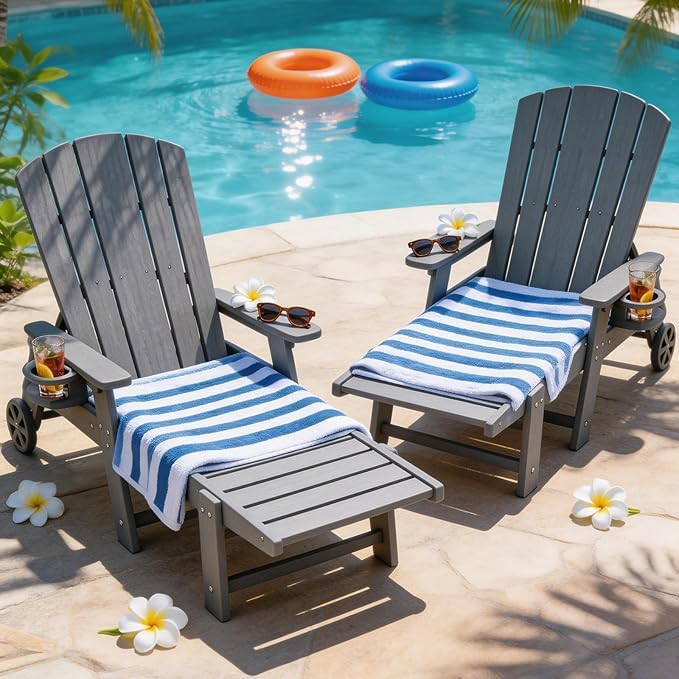 Outdoor Lounge Chair, HDPE 4-Position Adjustable Chaise Lounge Outdoor