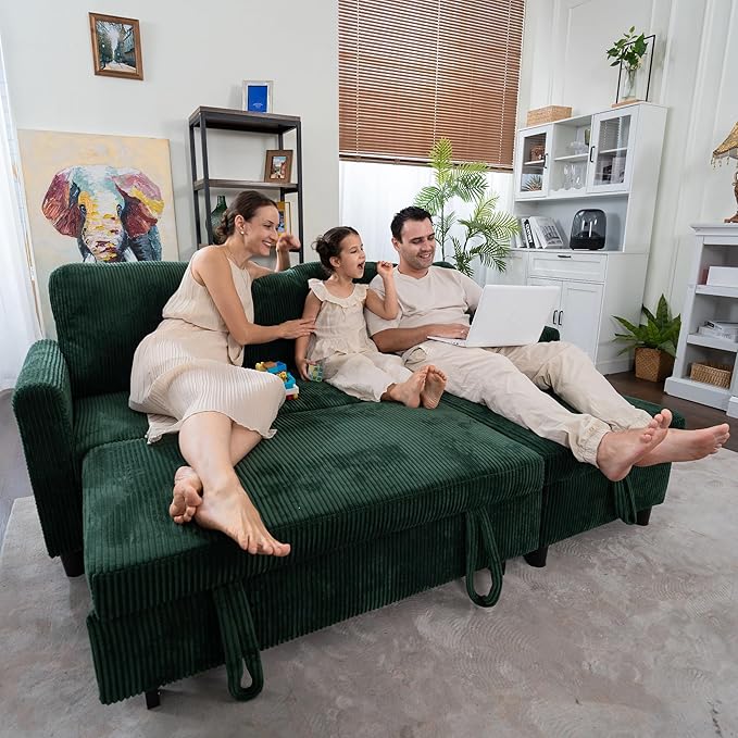 Vongrasig Pull Out Couch, 2 in 1 Sectional Sleeper Sofa Bed
