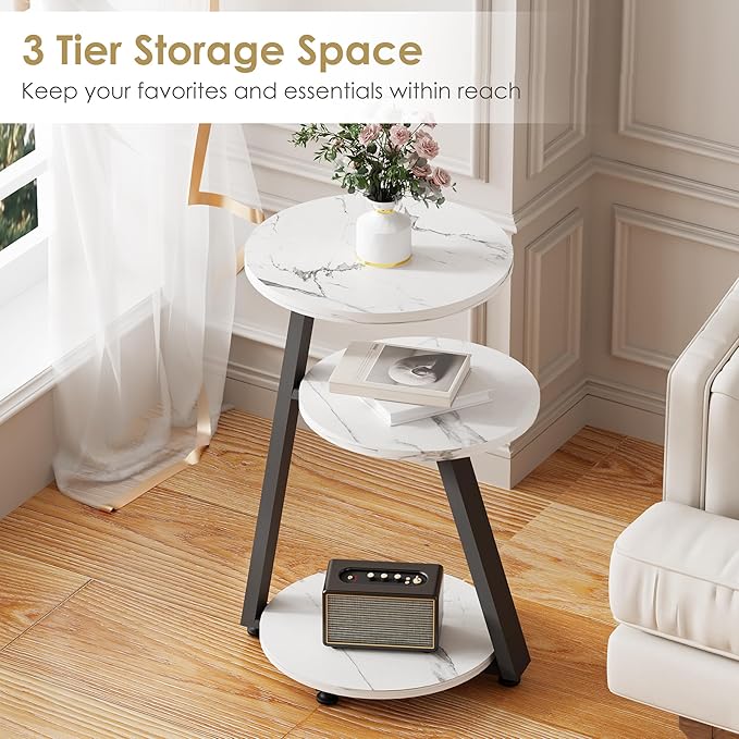 BEWISHOME Round End Table Marble Side Table