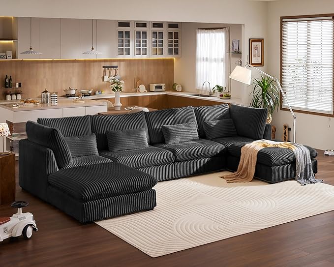 154" Oversized Corduroy Couch Modular Sectional Sofa, Washable Cloud Couch