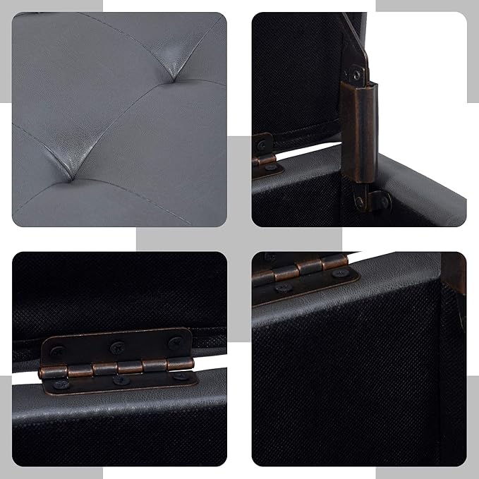H&B Luxuries Tufted Leather Square Flip Top Storage Ottoman Cube Foot Rest