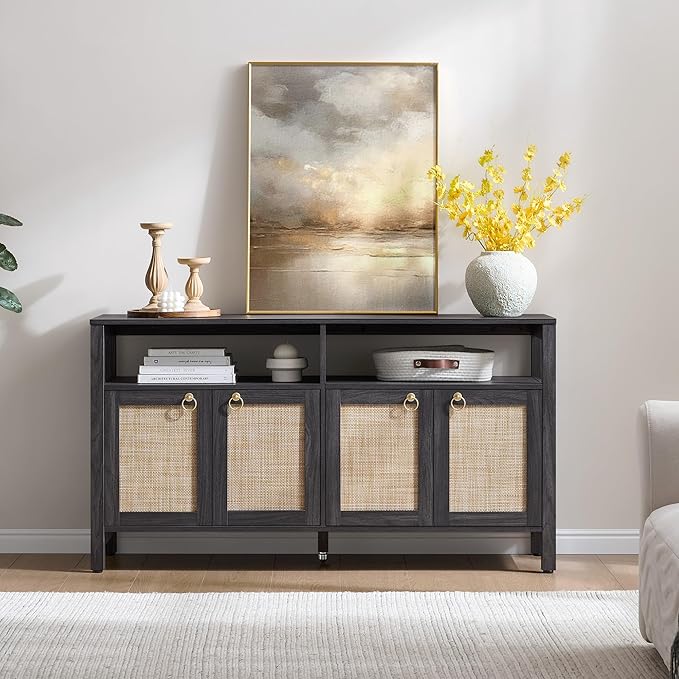 SICOTAS Rattan TV Stand for Television up to 120 Inch