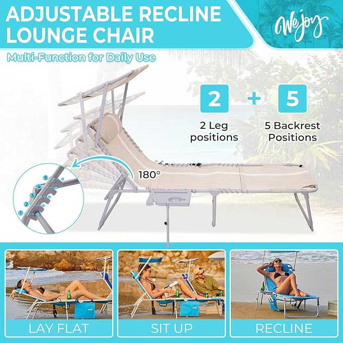 #WEJOY Tanning Chair with Face Hole & Canopy & Side Table, 5 Positions