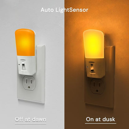 LOHAS-LED Amber Night Light, Dimmable Plug in Night Light with Light Sensor, Yellow Kids Nightlights, 5-80LM Sleep Light for Nursery, Bedroom, Bathroom, Hallway, Stairway, 2Pack