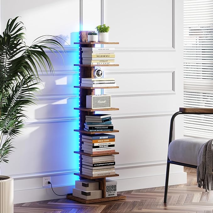 TUTOTAK Narrow Bookshelf, 8-Tier Bookcase