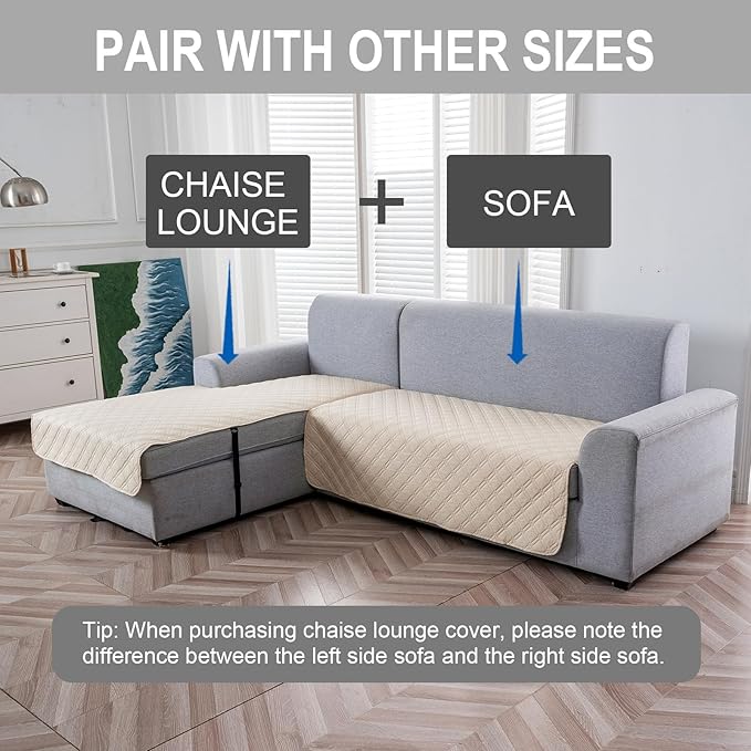 Genina L Shape Couch Cover, Sectional Couch Chaise Covers, Waterproof Washable