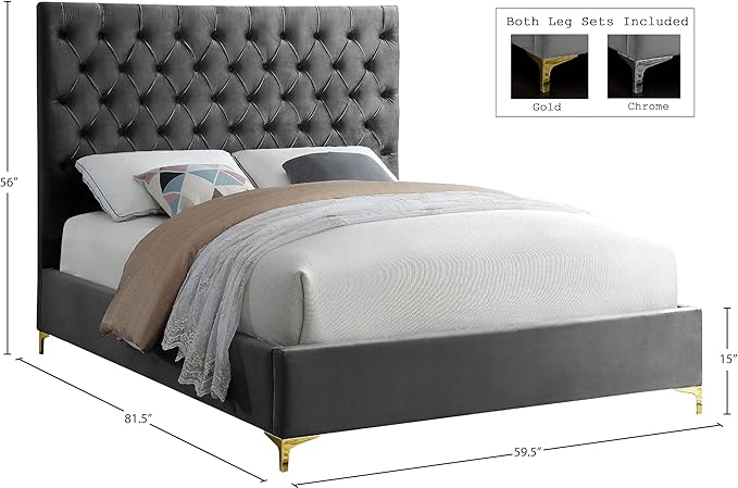Meridian Furniture Cruz Collection Modern | Contemporary Velvet Upholstered Bed