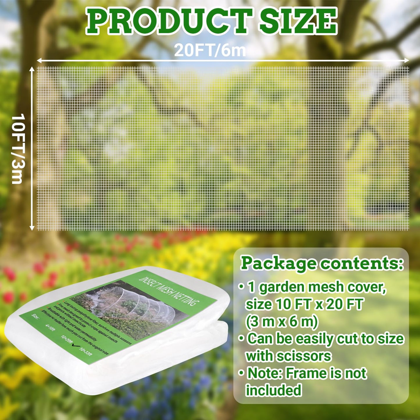 Ultra Fine 10'x20' Garden Netting,Pest Barrier & Bird Netting, Plant Mesh Net Row Cover for Garden,Greenhouse,Patio,Raised Beds, Protecting Vegetables, Flowers, Trees
