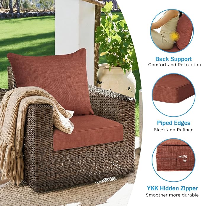 Outdoor Deep Seat & Back Cushion Set, 24 x 24 Inch Water Repellent and Fade