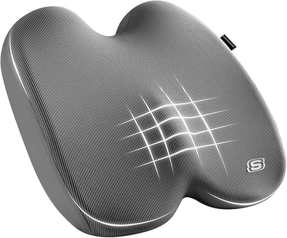 Skechers Seat Cushion, Ergonomic Memory Foam Cushion for Long Sitting Hours on Office & Home Chair, Car Seat Cushion for Sciatica, Coccyx Cushion,Gray