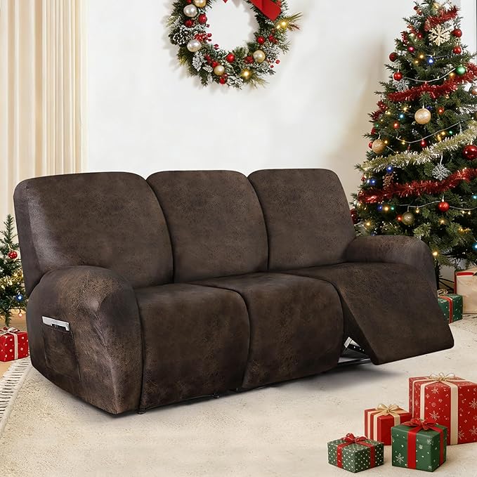 ANARACHON Leather Look Recliner Couch Cover, 8-Pieces Stretch Recliner Sofa