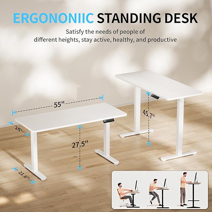 BIZUM Electric Standing Desk, 55x24 inches Height Adjustable Desk, Sit to Stand