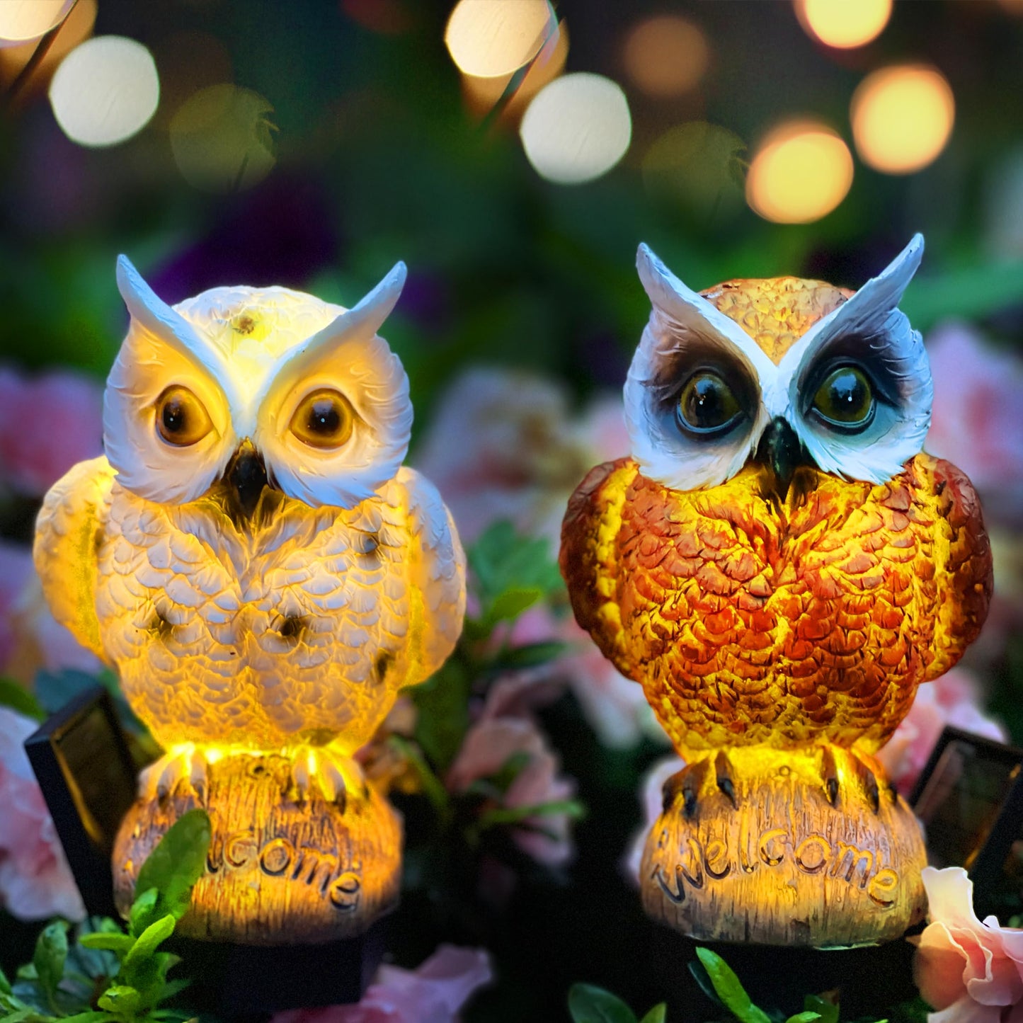 SmilingTown Solar Owl Garden Lights - Outdoor Owl Decorative Stake Light Waterproof for Yard Patio Pathway Lawn Ornaments Garden Decorations Gifts (2 Packs)