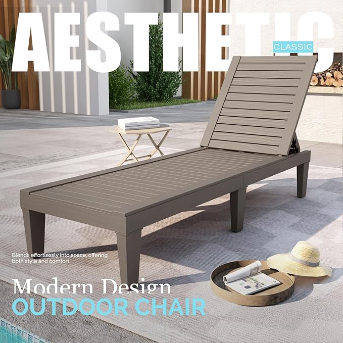DIMAR GARDEN Outdoor Chaise Lounge, Resin Pool Lounge Chair Waterproof Recliner