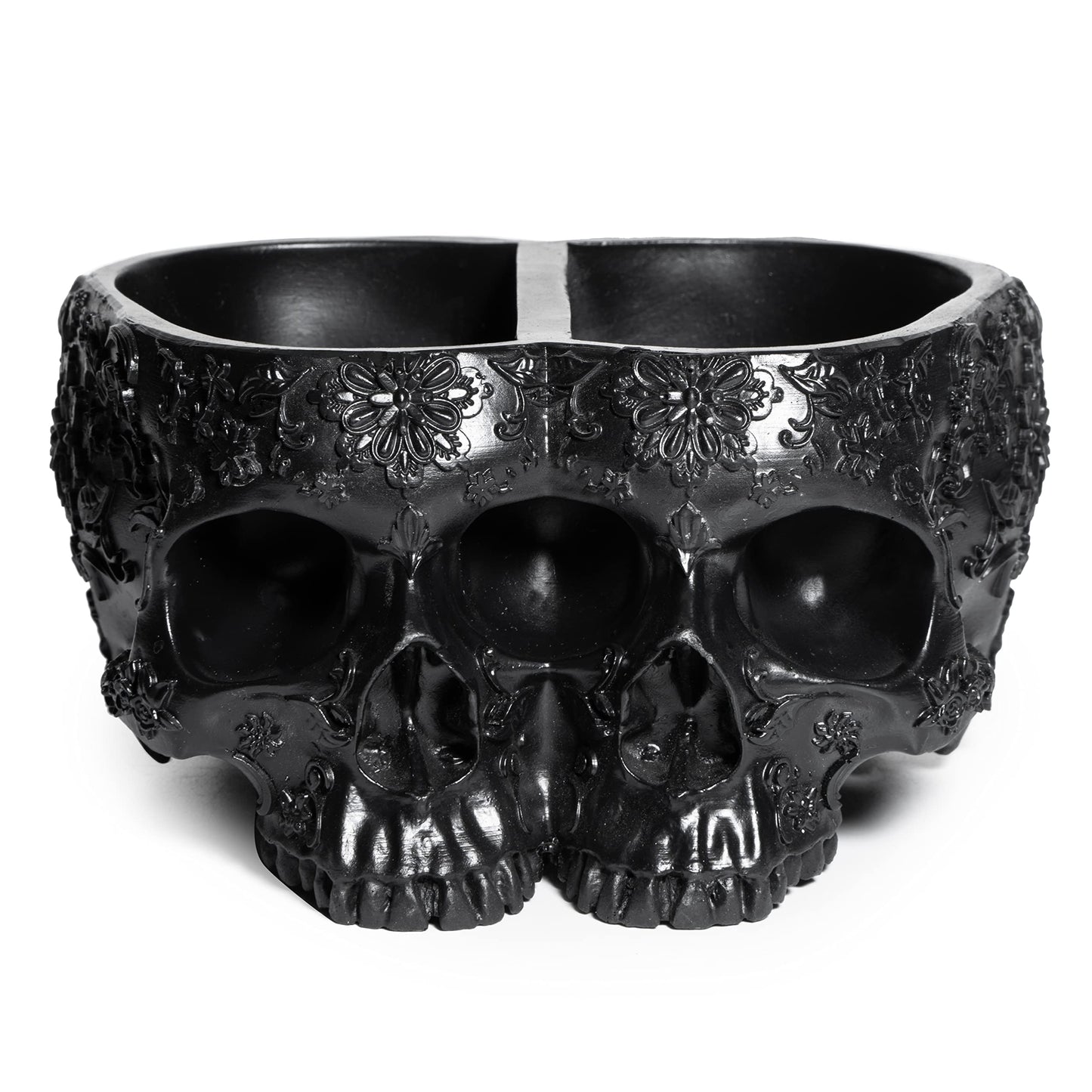 Spooky Double Head Skull Planter Pots 4" H Polyresin Skulls Succulents Outdoor & Indoor Plants & Flowers - Serving Bowl, Skeleton Home Black Goth Décor