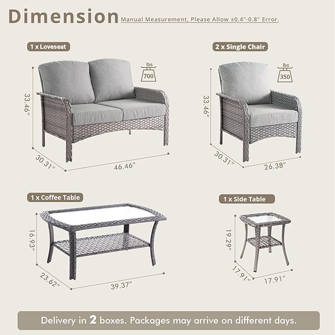 Wicker Patio Furniture Set High Back Loveseat Sofa Couch Armchair Coffee Table