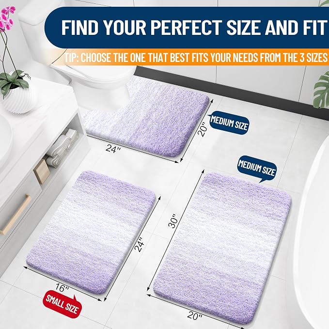 OLANLY Large Bathroom Rugs Mat 40x24, Extra Soft Absorbent Microfiber Bath Rug, Rubber Backing, Quick Dry, Washable Bath Mats for Bathroom Floor, Tub and Shower, Home Decor Accessories, Light Purple