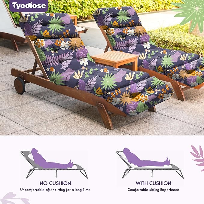 Outdoor Chaise Lounge Chair Cushion Set of 4, Waterproof 74.4 x 22 x 4.7 Inches