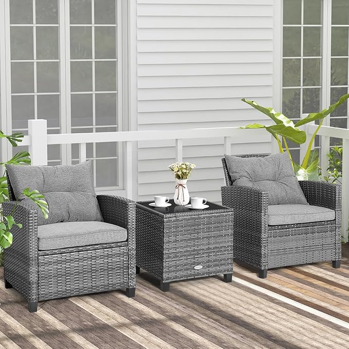 COSTWAY 3-Piece Patio Furniture Set, Outdoor Wicker Rattan Sofa