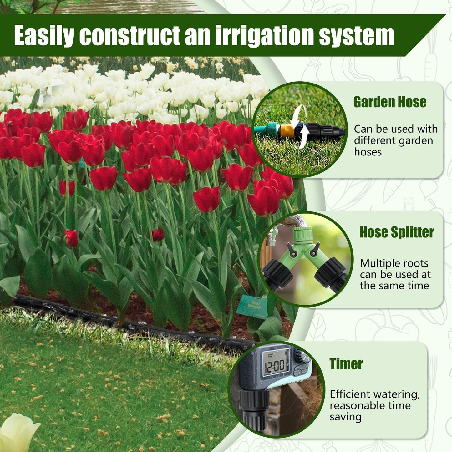 Soaker Hose 100FT, Thickened Flat Soaker Hoses For Garden 100 ft 2 pack, Drip Irrigation Hose Saves 80% Water, Leak-free Design Water Hose with Holes For Lawn, Flower Bed, Vegetable Field (50 FT x 2)