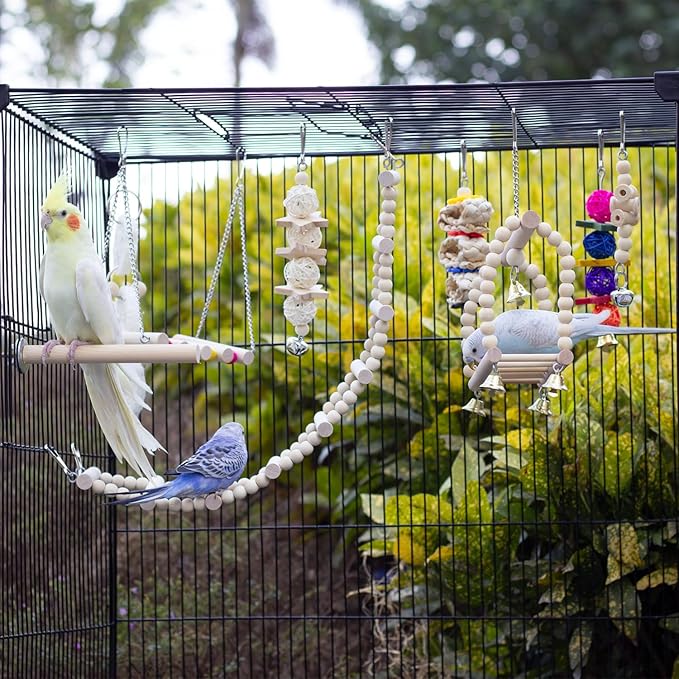 Bird Parrot Swing Toys Chewing Standing Hanging Perch Hammock Climbing Ladder for Cockatiel Parakeet