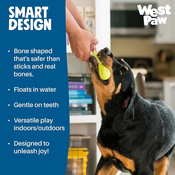 WEST PAW Zogoflex Hurley Dog Bone Chew Toy – Floatable Pet Toys for Aggressive Chewers, Catch, Fetch – Bright-Colored Bones for Dogs – Recyclable, Dishwasher-Safe, Non-Toxic, Small, Aqua